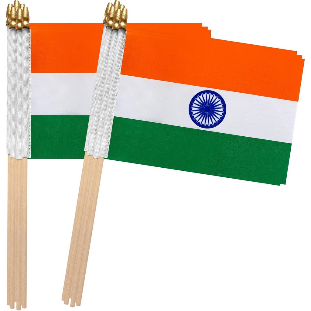TSMD India Stick Flag Indian Mini Hand Held Flags,5x8 นิ้ว,12 แพ็ค