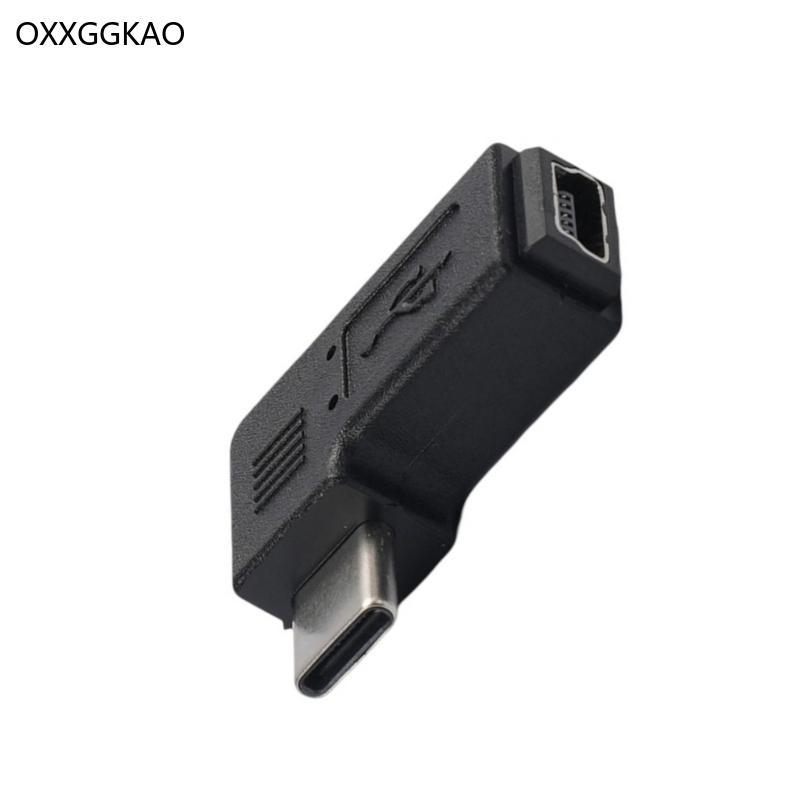 OXXGGKAO ขั้วต่ออะแดปเตอร์ Type-C เป็น Mini USB 90 องศารองรับการชาร์จและซิงค์ข้อมูล