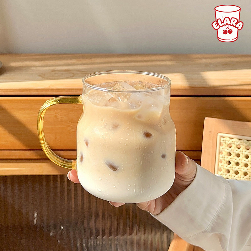 แก้วใสสไตล์มินิมอล 600ml พร้อมหูจับ | แก้วกาแฟ/ชา/นม | ทนความร้อน ดีไซน์เกาหลี Ins