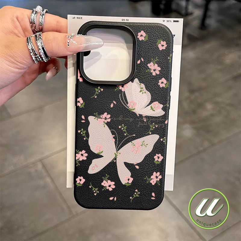 เคสไอโฟน 17เคสหนังสังกะสีผีเสื้อปีชีสัมผัสผิวป้องกัน สำหรับ IPhone 15 13 17 11 16 12 14 Pro Max 15 7 8 14 Plus XR XS X