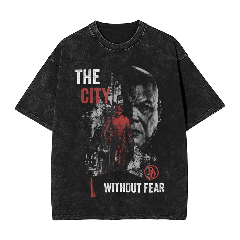 เสื้อยืด Marvel Daredevil และ Kingpin กราฟิก ทำจากผ้าฝ้ายHeavyweight ล้างสั้น-SLEEVE