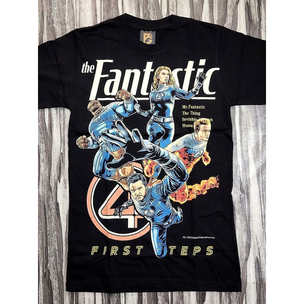 PG128 FANTASTIC 4 FIRST STEP THE MOVIE 2025 SUPERHERO PREMIUM GRADE BLACK TIMBER COTTON T-SHIRT