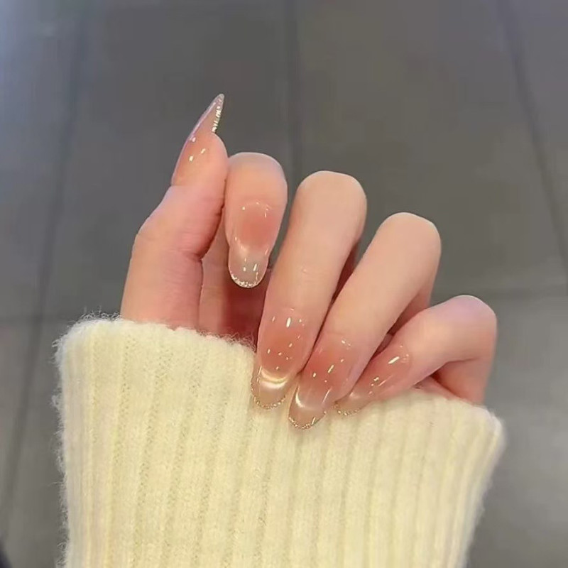 ทําด้วยมือ ฟรีกาว เล็บปลอมฝรั่งเศสบลัชแมวตาเรียบง่าย ส่องไฟ ใช้ซ้ํา ถอดออกได้