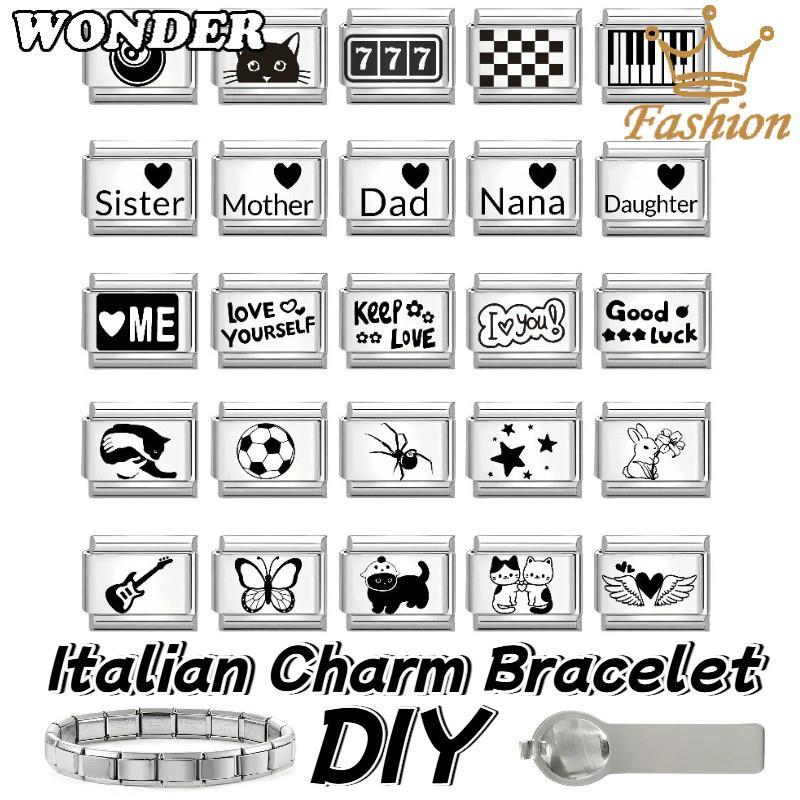 สร้อยข้อมือสไตล์อิตาเลียน กีตาร์ผีเสื้อ charm สแตนเลส DIY เครื่องประดับ retro เพิ่มบุคลิกภาพ