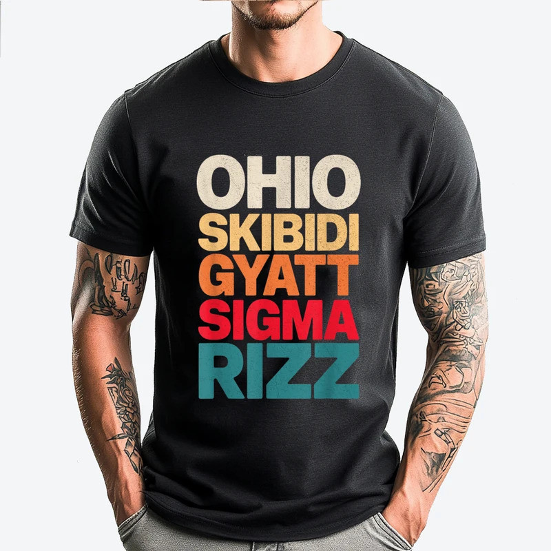 เสื้อยืดลายกราฟิก Ohio Skibidi Gyatt Sigma Rizz ผ้าฝ้าย  สำหรับวัยรุ่น ของขวัญสำหรับผู้ชายช่วงฤดูใบไ