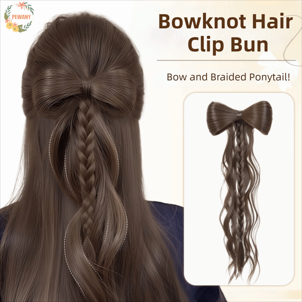 PEWANY Bowknot วิกผมหางม้า, วิกผมหัวบอล Hanfu กิ๊บติดผมผมหยิก Bun, ขนไก่ปุยหวาน, แฮร์พีชถักเปียบิดธรรมชาติสําหรับผู้หญิง