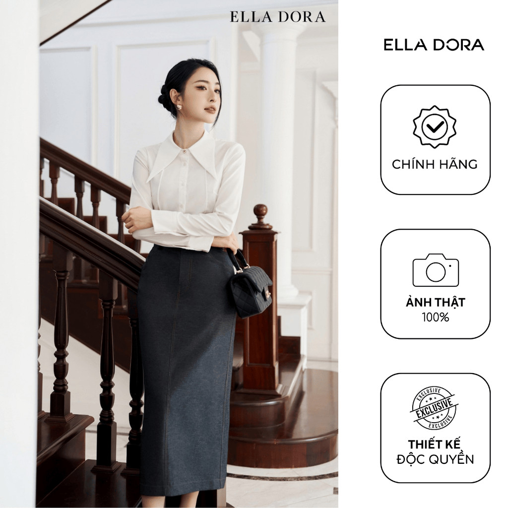 กระโปรงยาว ELLA DORA ดีไซน์หลวมหรูหราและหรูหราใน DARK GREY [CV185LA]