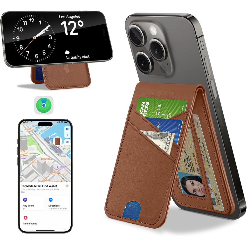 TopMade for MagSafe Wallet, Works with Apple Find My, Magnetic Wallet for iPhone 17/16/15/14/13/12 S