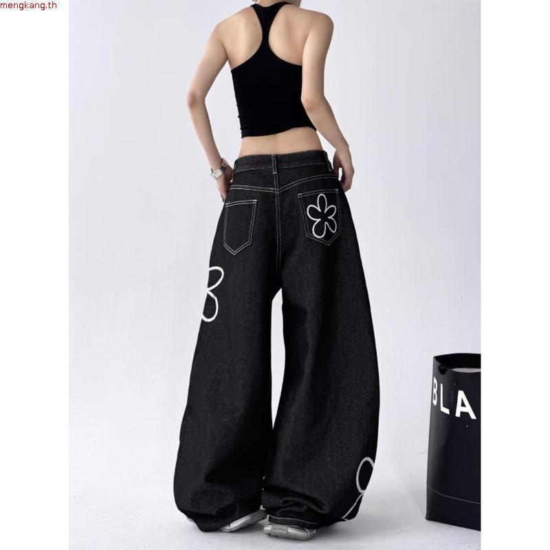 vela-กางเกงยีนส์ ผู้ชาย ทรงขากระบอก ทรงหลวม ออกแบบลายดอกไม้ สไตล์ฮิปฮอป baggy jeans