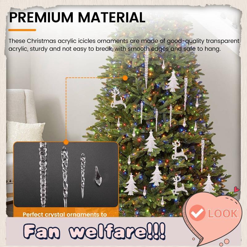 ต้นคริสต์มาสอะคริลิคใส Icicle เครื่องประดับคริสตัล Icicle Drop แขวนจี้สําหรับ Xmas ปีใหม่ตกแต่ง B