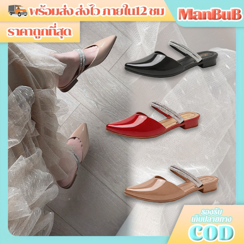 ManBu8🌞พร้อมส่ง🚚 รองเท้า ติด เพชร ผู้หญิง งานมาใหม่  สายคาดเพชร ดีไซน์สวยทันสมัย สไตล์หรูหรา  (LT-L6