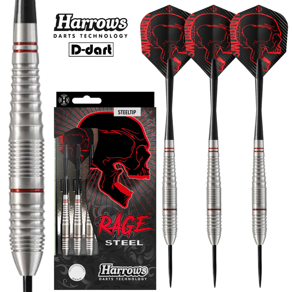 HARROWS STEEL TIP DARTS - 21G/22G/23G/24G RAGE STEEL TIP DART SET