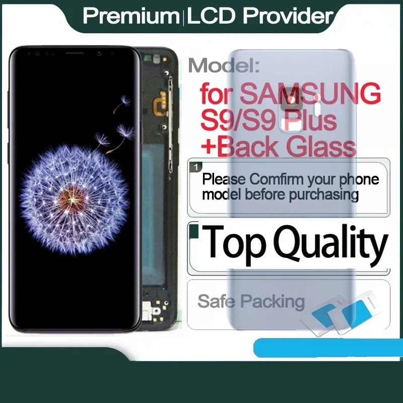 เปลี่ยน LCD สําหรับ SAMSUNG S9 Plus,หน้าจอสัมผัส,จอแสดงผลพร้อมกระจกหลัง, G960, G960F, G965, G965F,