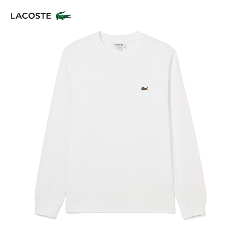 LACOSTE French Crocodile เสื้อผ้าผู้ชาย 25 All-Match สีทึบผ้าฝ้ายแท้รอบคอแขนยาวไหล่เสื้อยืด|TH7307