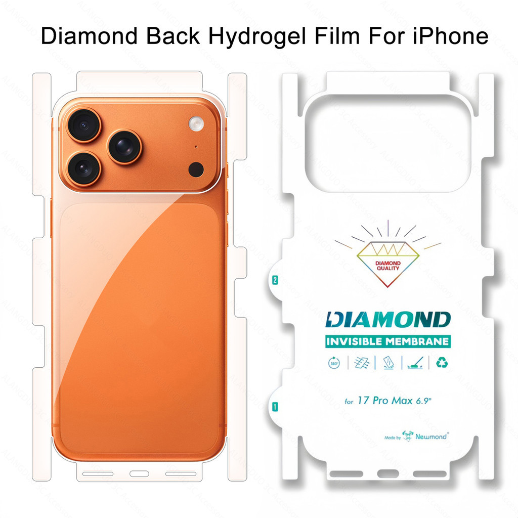 1-3PCS Diamond Back Hydrogel ฟิล์มสําหรับ iPhone 17 Pro Max 17 Air 12 13 14 15 16 PROMAX Clear Matte ด้านข้างด้านหลังป้องกันหน้าจอคลุมทั้งหมดฟิล์มนุ่ม