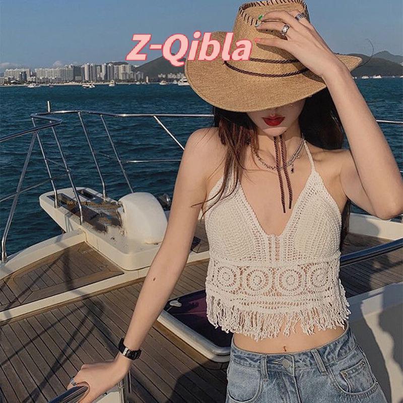 [Z-Qibla-t] เสื้อครอปสำหรับชายหาด แบบเปิดหน้าอกและมีสายคล้องคอ สไตล์ Vest Bra