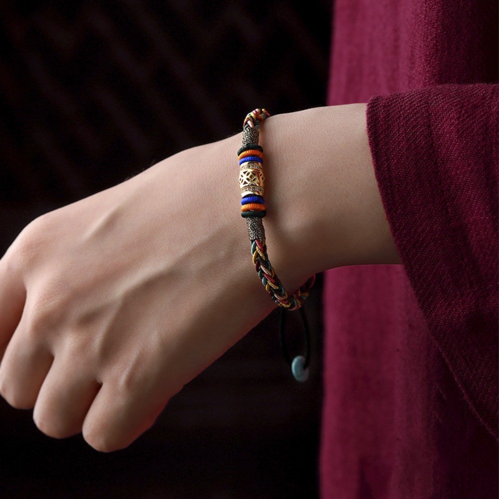 สร้อยข้อมือสไตล์ทิเบต เพชรปมเชือกหลากสี สำหรับผู้ชายและผู้หญิง