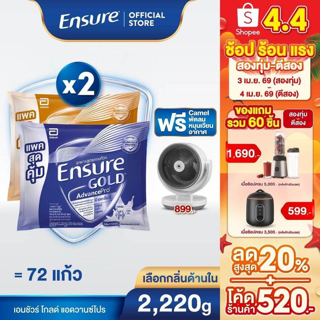 [เลือกกลิ่นเลย] Ensure Gold AdvancePro 2.2 KG GOLD x2 Free Camel พัดลมหมุนเวียนอากาศ