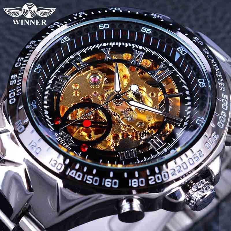 [ที่ต้องการ] WINNER T-WINNER แฟชั่นผู้ชาย All-Steel Skeleton Automatic Mechanical Watch นาฬิกาผู้ชาย