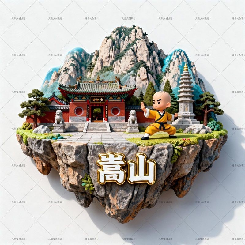 Songshan Shaolin วัดโลหะแม่เหล็กนูนสติกเกอร์ตู้เย็นสถานที่ท่องเที่ยววัฒนธรรมของที่ระลึกสร้างสรรค์ของ