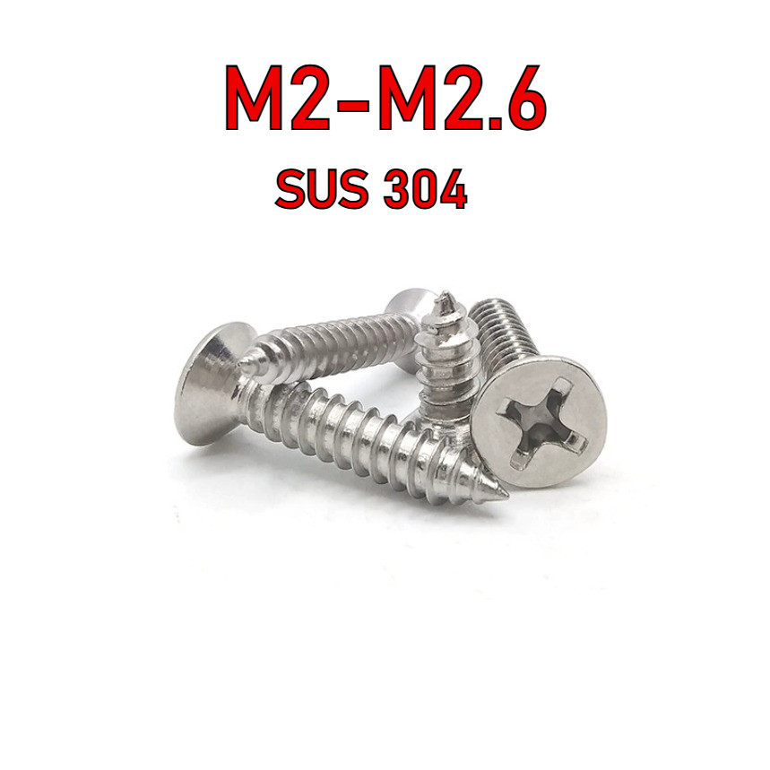 [FWN] สกรูแตะตัวเองสแตนเลส 304 สกรู Phillips Countersunk สกรูแตะตัวเองแบบแบน M2/M2.2/M2.3/M2.6