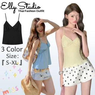 Elly พร้อมส่ง🦄เสื้อสายเดียวซาติน🦄เสื้อกล้ามคอวีหลึก สีพื้น เสื้อครอป ทรงเข้ารูปงานสวย เรียบหรู แฟชั่นเซ็กซี่ผู้หญิง
