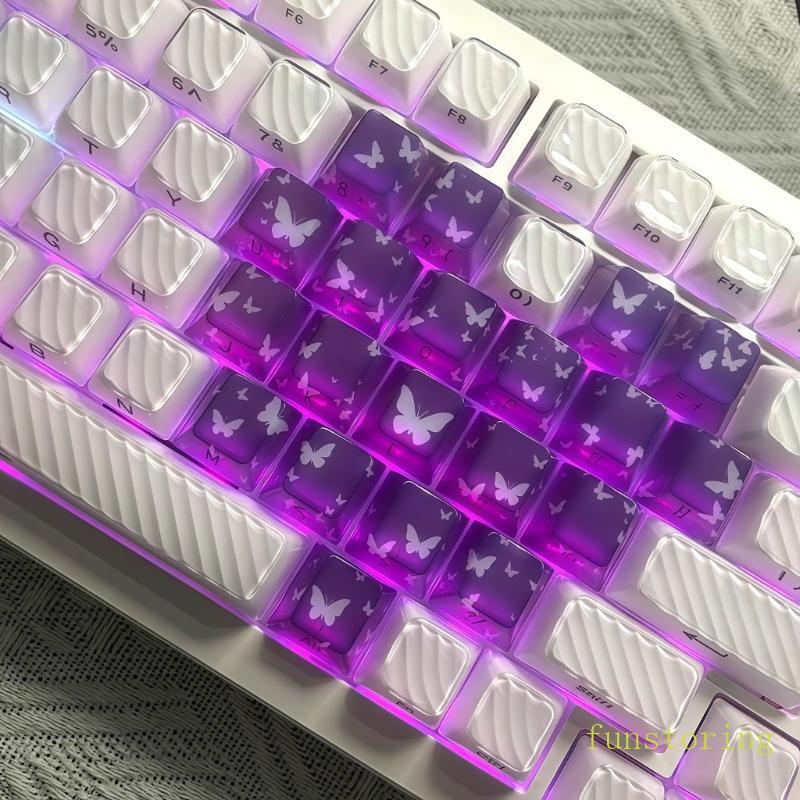 FUN 21 คีย์ผีเสื้อหัวใจ Keycaps PBT Keycaps สําหรับอุปกรณ์เสริมคีย์บอร์ดแบบกลไก