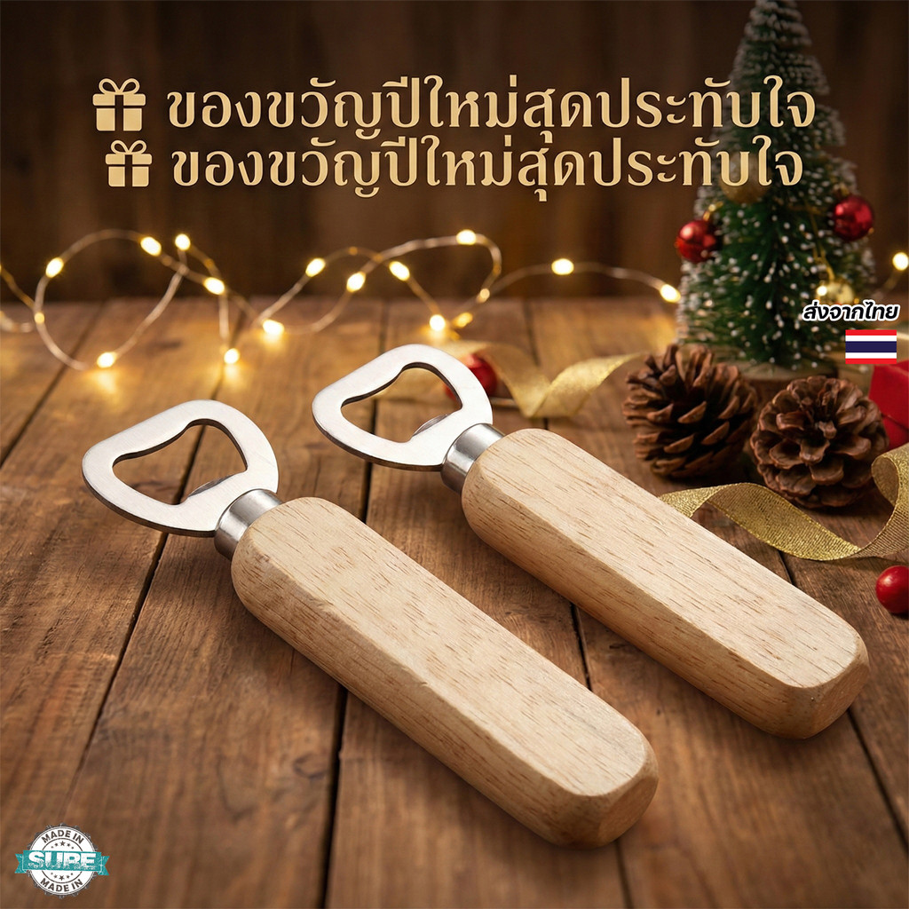ที่เปิดขวดด้ามไม้สไตล์มินิมอล สำหรับเปิดน้ำอัดลม ใช้งานสะดวก เหมาะแจกปีใหม่