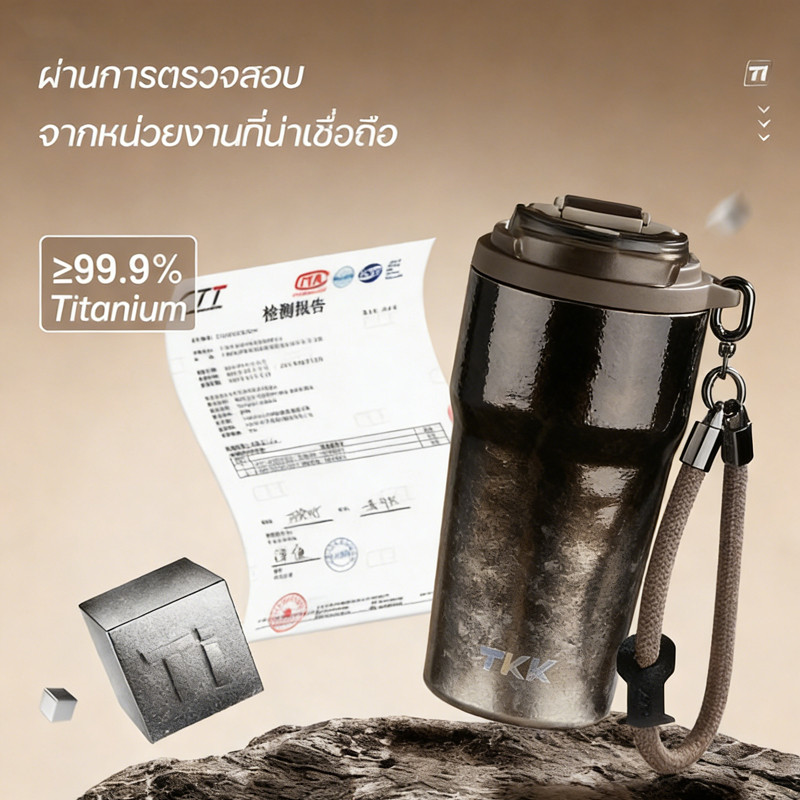TKK แก้วไทเทเนียมแท้ 630ml Ti บริสุทธิ์ 99.9% กระติกน้ำเก็บเย็น เพื่อสุขภาพ สำหรับ แกแฟ เครื่องดื่ม - รูปที่ 7