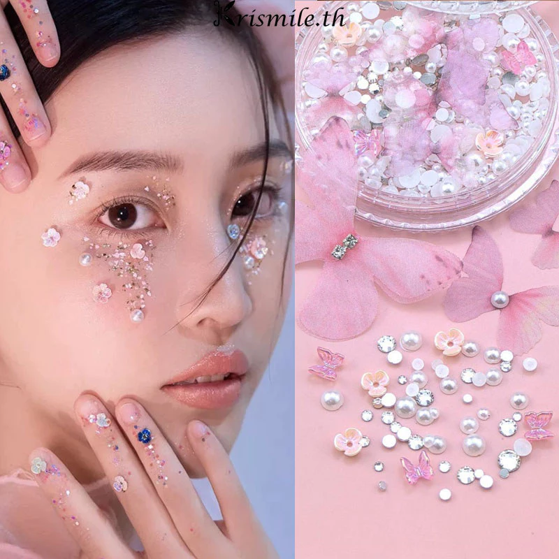 COD-ในไทย💖สติ๊กเกอร์แต่งหน้าประดับไข่มุกกลีบดอกไม้ผีเสื้อประดับเลื่อมสําหรับตกแต่งหน้าแต่งหน้าสําหรับตกแต่งใบหน้า-Kri