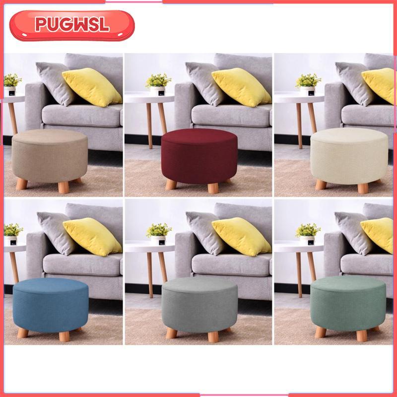 [pugwsl] Elastic Ottoman Round Covers Stretch Storage Ottoman Slipcover Protector Spandex