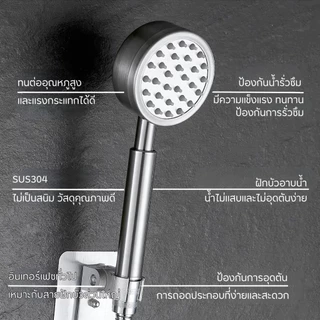 GLOPEARL ชุดฝักบัวอาบน้ำสแตนเลส304 หัวฝักบัวซิริโคน นุ่ม ทน ไม่ขึ้นสนิม ติดตั้งง่าย