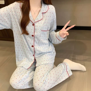 PAJAMAS HOMEWEAR ชุดนอนสองชิ้น ชุดนอนผู้หญิงขายาว ชุดนอนแขนยาวผ้านิ่ม 🌙 มีหลายไซต์ อก 32-48 นิ้ว W210