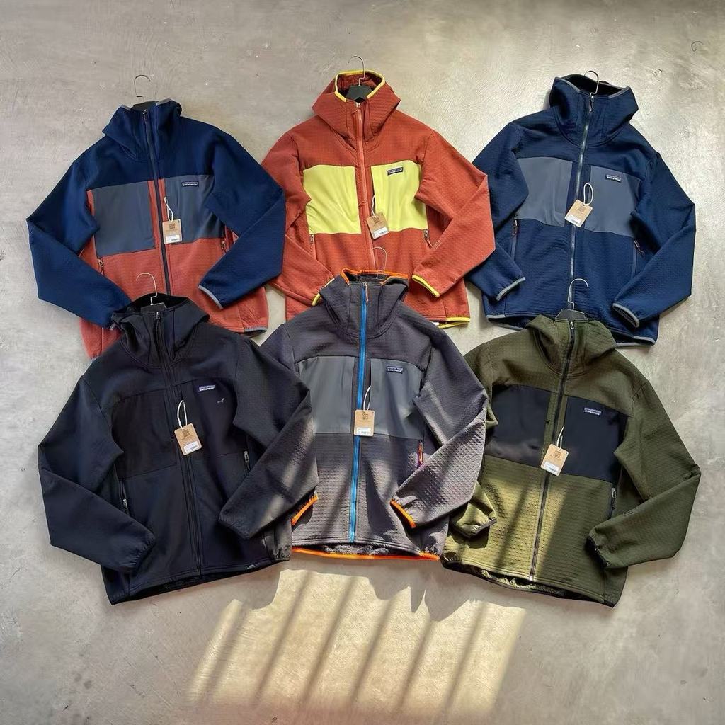 QMS7 Patagonia R2 TechFace Hoody Autumn and winter fleece-lined sports zip-up hooded jacket for men 