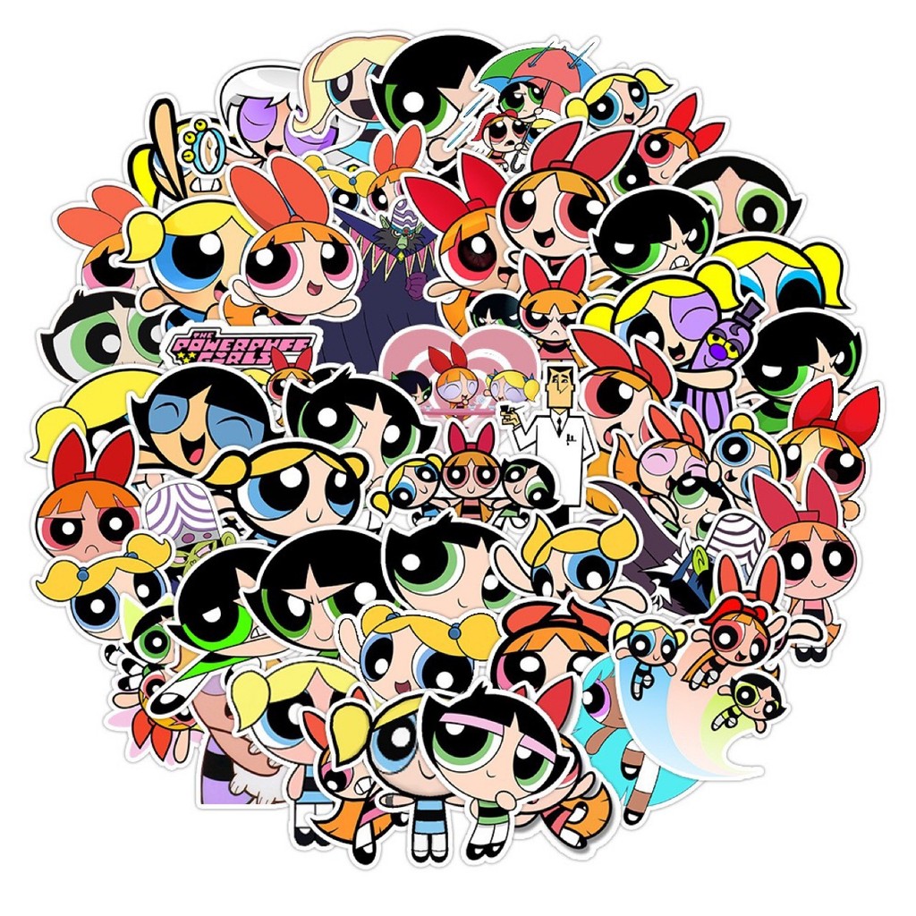 50ชิ้น พาวเวอร์พัฟ สาวไม่ทําซ้ําสติกเกอร์กันน้ําของขวัญปาร์ตี้สําหรับเด็ก