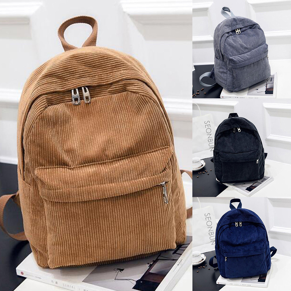 New Trend Backpack Fashion Women Corduroy Backpack College Women Solid Color School Backpack Travel 