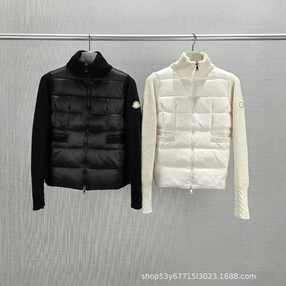 แจ็คเก็ตถัก Moncle Down Jacket สไตล์ commuter สำหรับผู้หญิง พร้อมฮoodie ยืนขึ้น อบอุ่นในฤดูใบไม้ผลิ