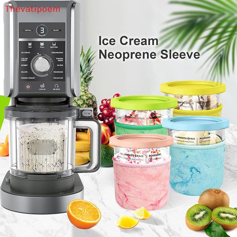 [Thevatipoem] 4 ชิ้นไอศกรีมถ้วยสําหรับ NC501 Pints ปลอก Neoprene แบบใช้ซ้ําได้ป้องกันการควบแน่นลื่นฉ