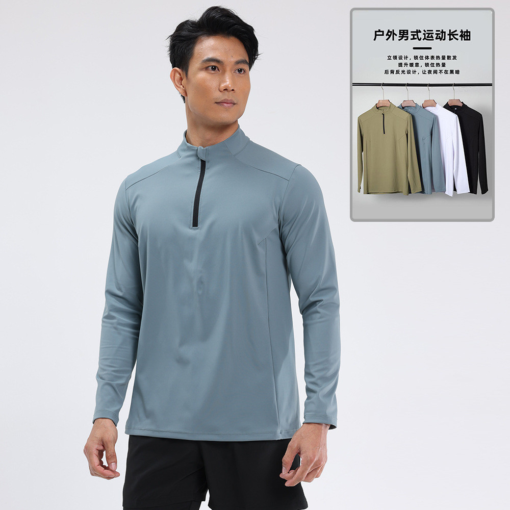 【Ready Stock】 Running Quick-Drying Exercise T-shirt Men's Dijia Outdoor Fitness Stand Collar Half Zi