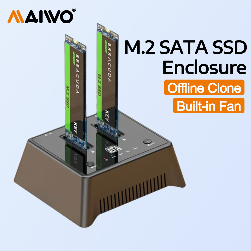 MAIWO Dual Bay SSD Docking Station M.2 SATA NGFF SSD Enclosure พร้อม Offline Clone USB3.1 Gen2 กล่อง