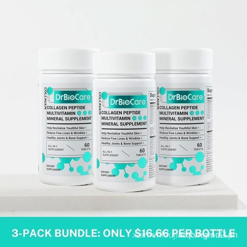 DrBioCare Collagen Peptide 3 bottle, Vitamin & Mineral, Contains Vitamin d3, Vitamin C, Probiotics, 