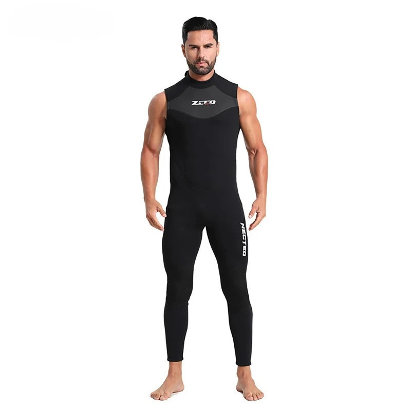 3 มม. เสื้อกั๊ก Neoprene Wetsuit One Piece Wetsuit ดําน้ําแขนกุดชุดผู้ชาย Spearfishing ดําน้ําดูปะการังท่องชุดว่ายน้ําฤดูร้อน