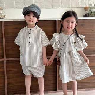 พร้อมส่ง ❤️ชุดเด็กลายทาง ชุดพี่-น้อง เด็กผู้ชาย ลายทางคอกลม+ชุดสาวลายทาง ใส่สบาย ดูดี