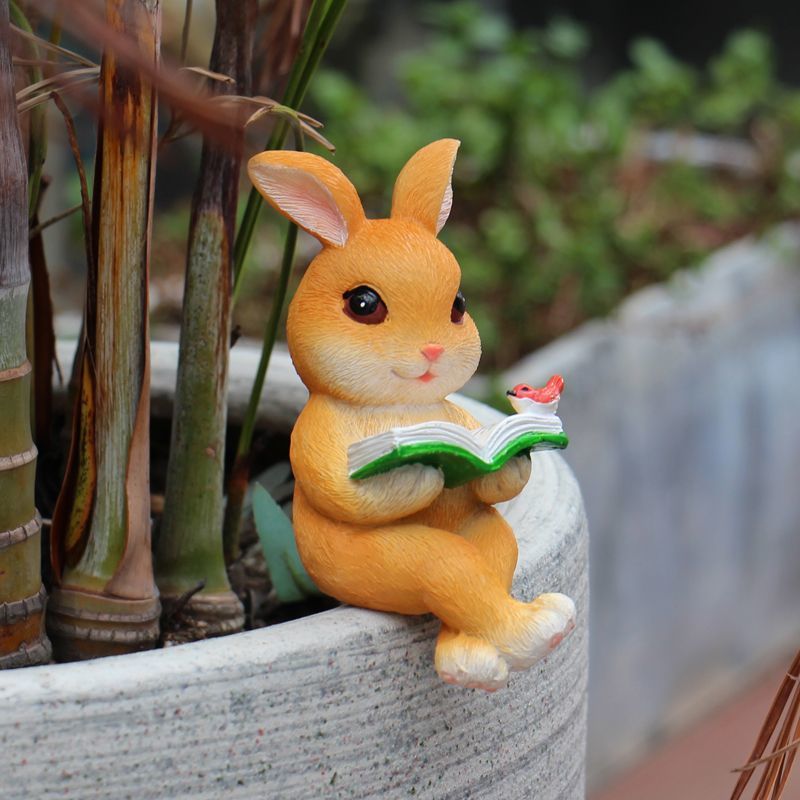 Hot Sale#Cartoon Rabbit Sitting at Desk Reading Book Home TV Cabinet Ornament Flower Pot Decoration 