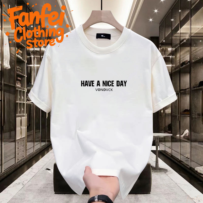จัดส่งตลอด 24 ชั่วโมง Fanfei เสื้อยืดแฟชั่นชาย คอกลม ลายพิมพ์ภาษาอังกฤษ ใส่สบายในหน้าร้อน