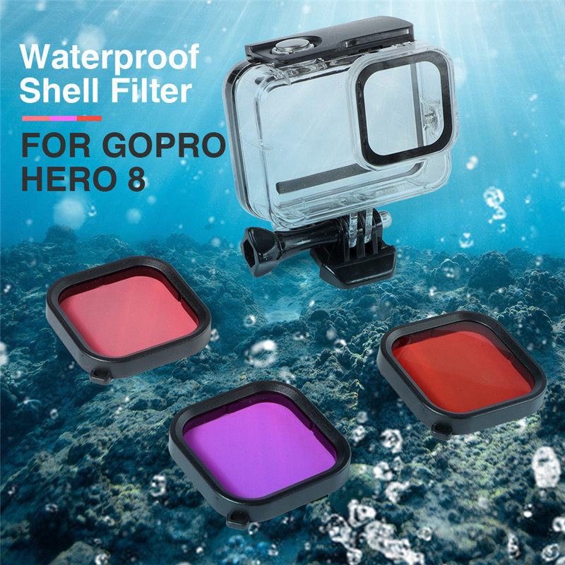 GoPro8 Filter Hero8 เคสกันน้ําดําน้ําเลนส์พิเศษกล้อง gopro8 เคสกรองสีแดงสีม่วง
