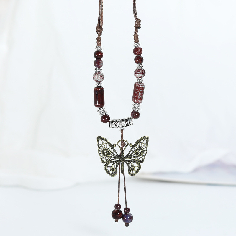 สร้อยคอมาดิติฟูลลายผีเสื้อ สไตล์ชาติพันธุ์จีน พร้อมเม็ดบeadเซรามิค