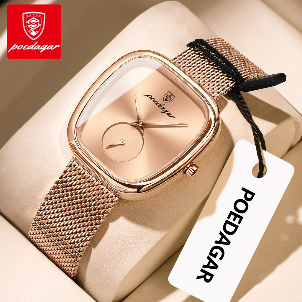 นาฬิกา โพดาการ์ ตาข่ายสแตนเลสกันน้ํา แฟชั่นและสง่างาม นาฬิกาควอตซ์ผู้หญิง