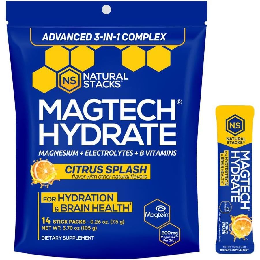 MagTech Magnesium Hydrate Packets - Sugar Free Hydration Powder - Magtein Magnesium L-Threonate, Gly