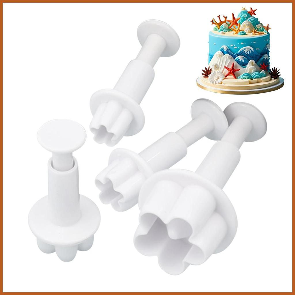 ดอกไม้ Fondant เครื่องตัด 4 ชิ้น Fondant เครื่องมือตกแต่งดอกไม้แม่พิมพ์ Fondant คุกกี้ Plunger สําหร